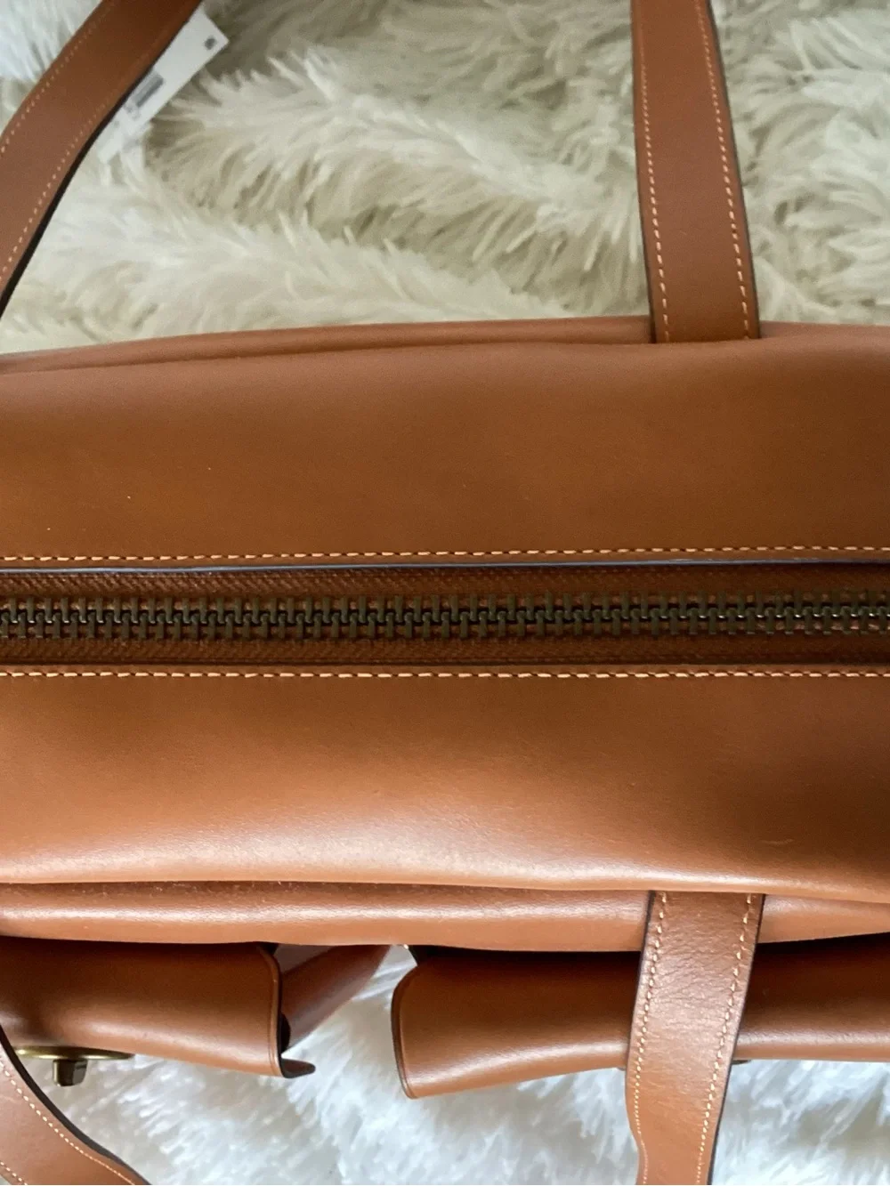 Coach Turnlock Toffee Leather Double Pocket Satchel